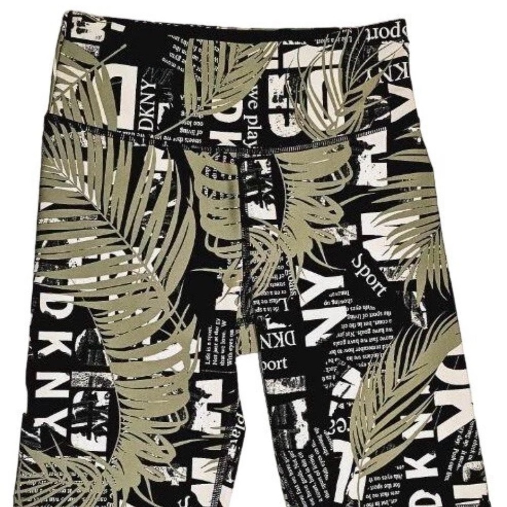 DKNY SPORT Black and Olive Leaf Print Leggings Size S
